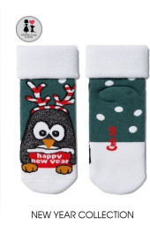 Шкарпетки дитячі Conte-kids Новорічні махрові 18С-88СП (379) "Пігвін"