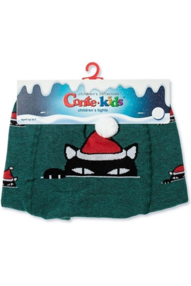Колготки дитячі Conte-kids новорічні 19С-96/1СП (557) «Xmas cat» з помпоном