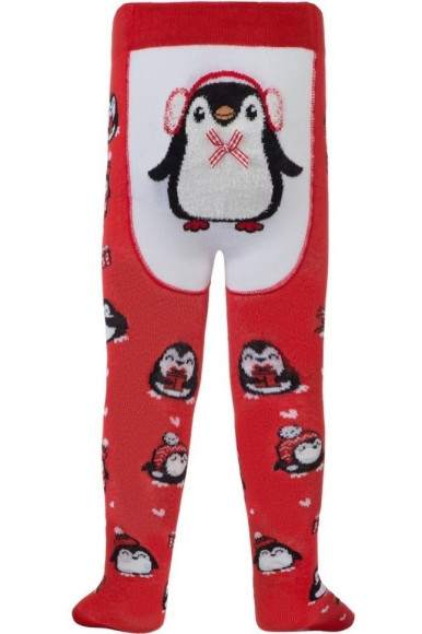 Колготки дитячі Conte-kids новорічні 19С-97СП (539) "Пінгвін" з пухнастою ниткою та бантиком