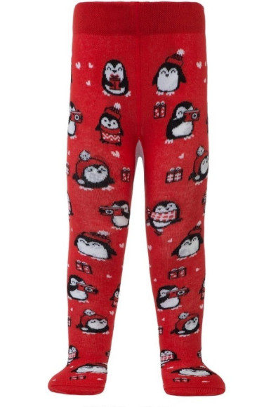 Колготки дитячі Conte-kids новорічні 19С-97СП (539) "Пінгвін" з пухнастою ниткою та бантиком