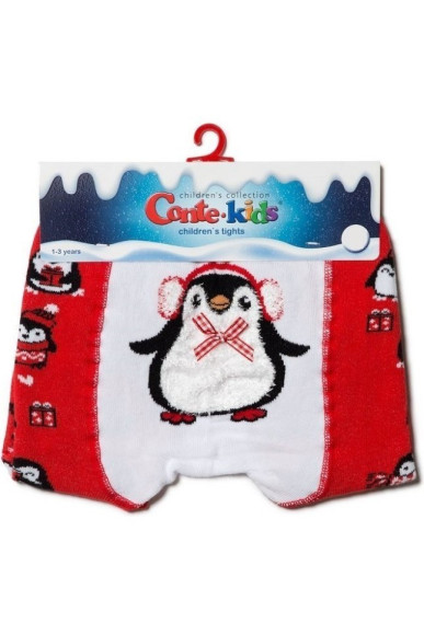 Колготки дитячі Conte-kids новорічні 19С-97СП (539) "Пінгвін" з пухнастою ниткою та бантиком
