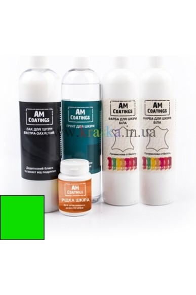 Набір для фарбування та реставрації шкіри салону із екстра-захисним глянцевим лаком - Кислотно-зелений AM Coatings
